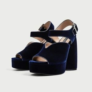 Zara Blue Velvet High Heel Sandals